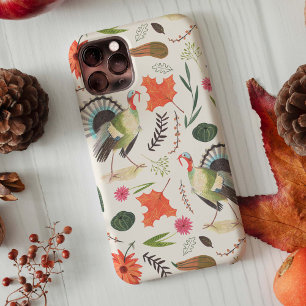 Botanical orange Turkey and Pumpkins Leave Pattern iPhone 13 Case