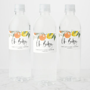 Botanical Oranges and Lemons Baby Shower Water Bottle Label