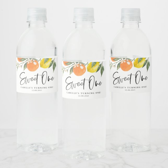 Botanical Oranges and Lemons First Birthday Water Bottle Label (Bottles)