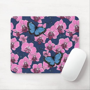 Botanical Orchid Garden with Butterflies Mouse Pad