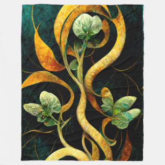 Botanical Orchid Greens & Golds Fleece Blanket