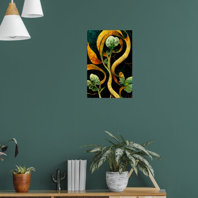 Botanical Orchid Greens & Golds Poster (Living Room 1)