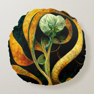 Botanical Orchid Greens & Golds Round Pillow