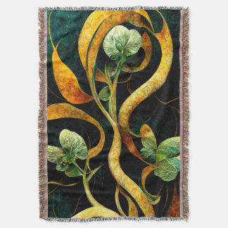 Botanical Orchid Greens & Golds Throw Blanket