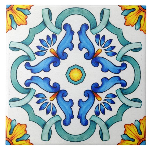 Botanical Ornamental Mediterranean Patterned Tile (Front)