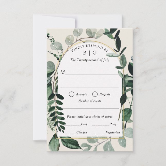 Botanical Outdoor Wedding, Beige Greenery RSVP Car (Front)