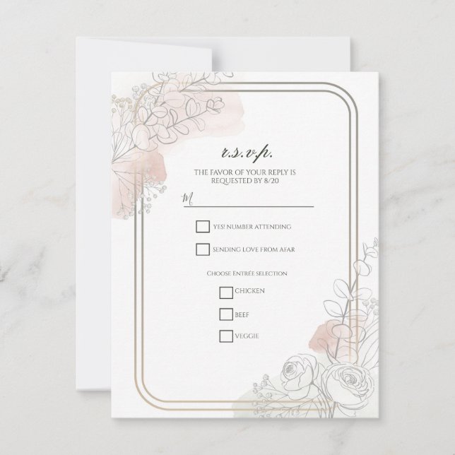 Botanical Outline Sage & Blush Floral R.S.V.P. Invitation (Front)