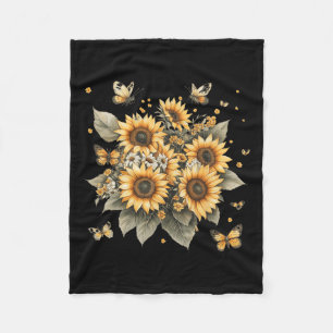 Botanical Painting Of Sunflower Bouquet Fleece Blanket