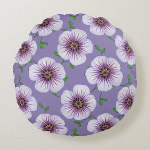 Botanical Pale Blue Geranium Flower on any Colour Round Pillow