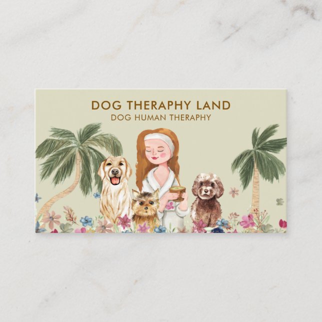Botanical Palm Boho DOG HUMAN THERAPHY Business Card (Front)