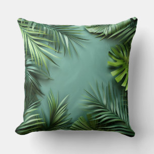 Botanical Palm Leaf Paradise Print Throw Pillow