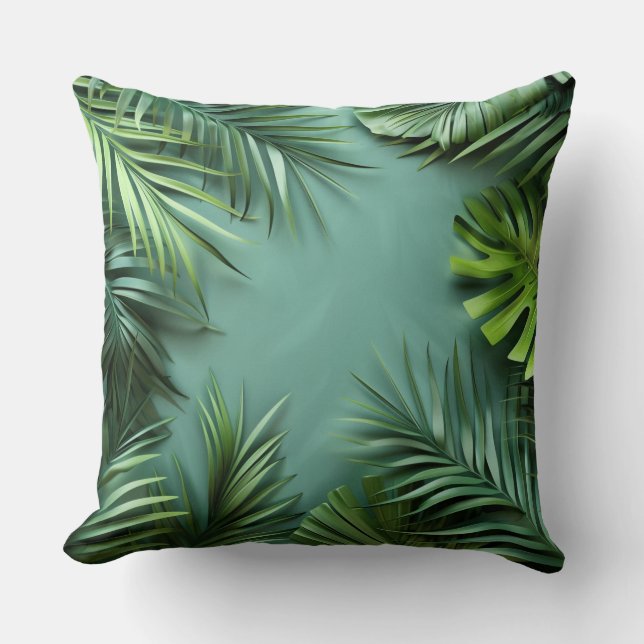 Botanical Palm Leaf Paradise Print Throw Pillow (Front)