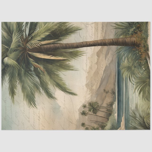 Botanical Palm Tree Watercolor Ephemera Decoupage Tissue Paper (Front)