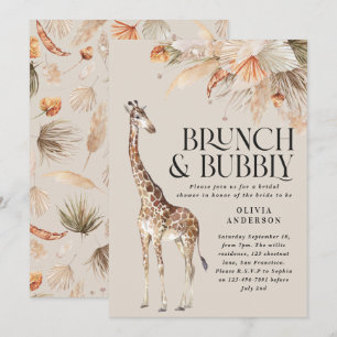 Botanical pampas grass giraffe bridal shower invit invitation