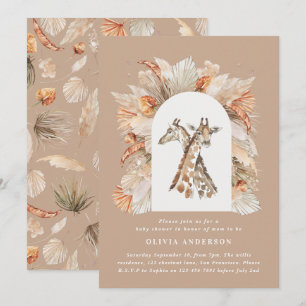 Botanical pampas grass modern giraffe safari chic invitation