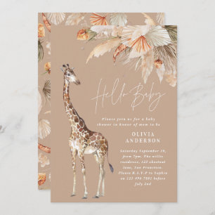 Botanical pampas grass modern giraffe safari chic invitation