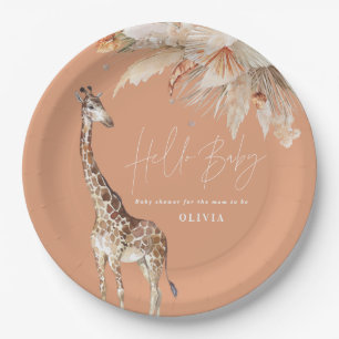 Botanical pampas grass modern giraffe safari chic  paper plate