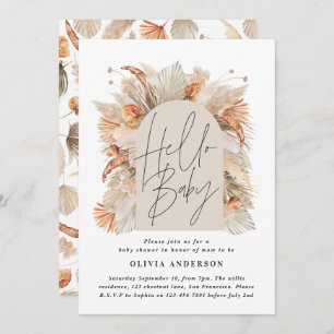 Botanical pampas grass modern rustic terracotta in invitation