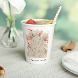 Botanical pampas grass modern rustic terracotta wi paper cups
