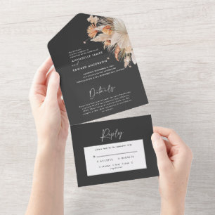 Botanical pampas grass wedding all in one all in o invitation