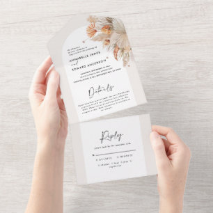 Botanical pampas grass wedding all in one invitation