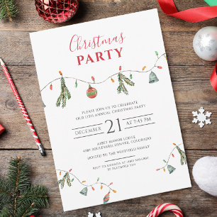 Botanical Party Lights Script Christmas Holiday Invitation