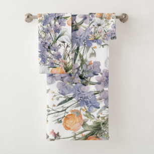 Botanical pastel colours wildflower summer floral bath towel set