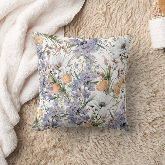 Botanical pastel colours wildflower summer floral throw pillow (Blanket)