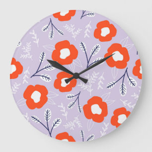 Botanical Pastel Pink: Floral Pattern Large Clock