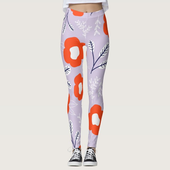 Botanical Pastel Pink: Floral Pattern Leggings (Front)