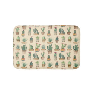 Botanical Pattern Cacti Illustration Bath Mat