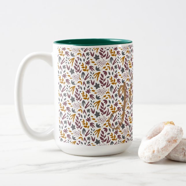 Botanical Pattern Customize Two-Tone Coffee Mug (With Donut)