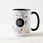 Botanical Pattern Cute Colourful Leafs And Flowers Mug<br><div class="desc">Cool colourful flowers and leafs seamless botanical pattern with customizable monogram.</div>