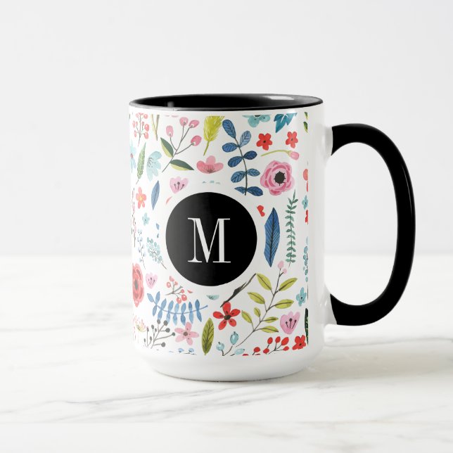 Botanical Pattern Cute Colourful Leafs And Flowers Mug (Right)