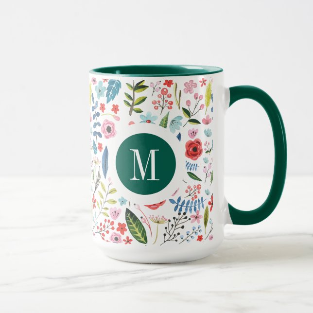 Botanical Pattern Cute Colourful Leafs & Flowers V Mug (Right)