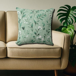 Botanical pattern in subtle greens Throw Pillow