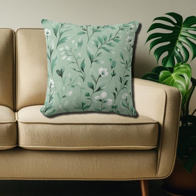  Botanical pattern  in subtle  greens  Throw Pillow (Creator Uploaded)