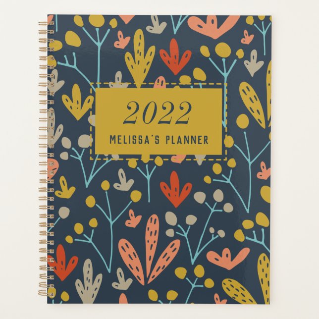 Botanical Pattern Modern Personalized Year 2022 Planner (Front)