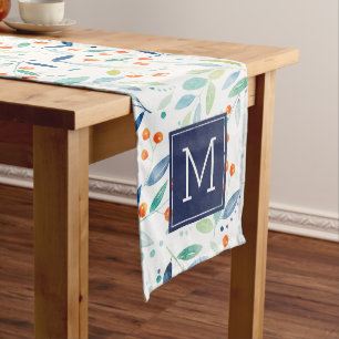 Botanical Pattern Pastel Watercolors Illustration Medium Table Runner
