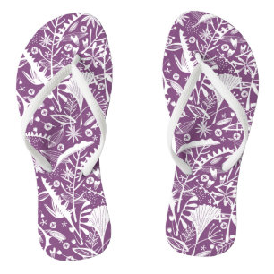Botanical Pattern Purple Flip Flops
