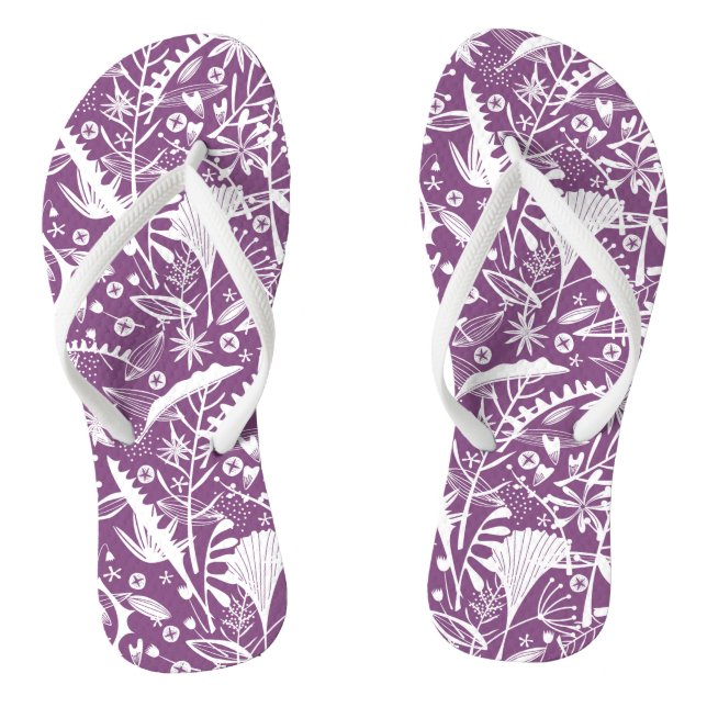 Botanical Pattern Purple Flip Flops (Footbed)
