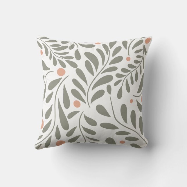 Botanical Pattern Sage green leaves Throw Pillow (Back)