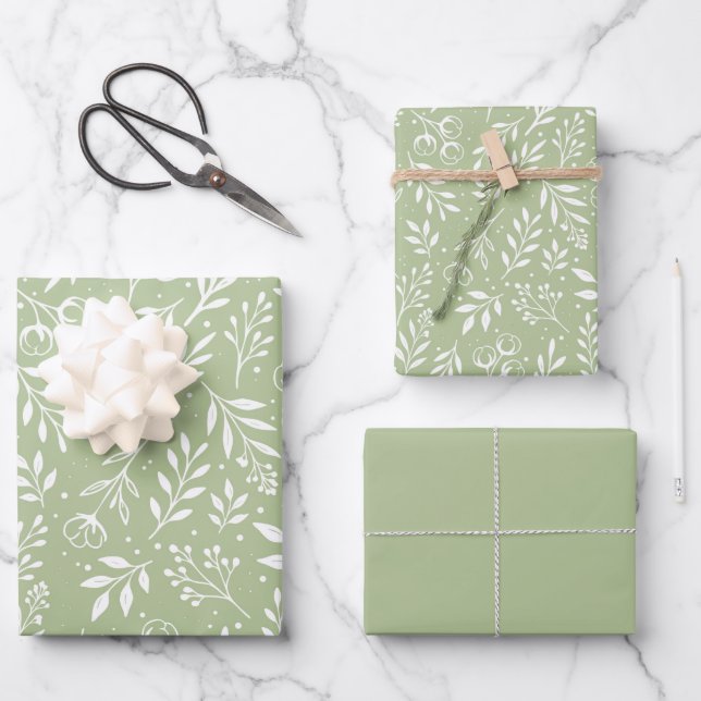 Botanical Pattern Sage Green - Wrapping Paper Set (Front)