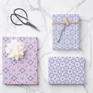 Botanical Pattern with Blue, Lavender, and Pink Wrapping Paper Sheet