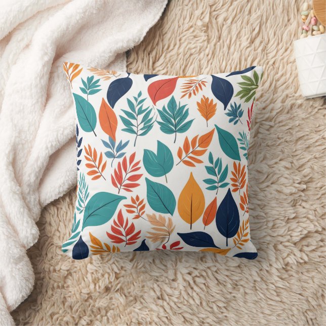 Botanical pattern with tropical leaves on white throw pillow (Blanket)