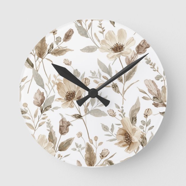 Botanical Patterned Wall Clock | Floral Clock  (Front)