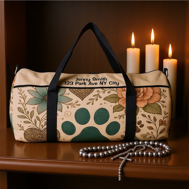 Botanical Paw Print Travel Kit Monogram Personal Duffle Bag (Creator Uploaded)