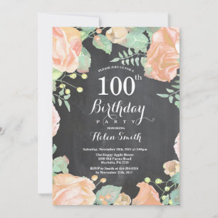 Botanical Peach Floral 100th Birthday Invitation