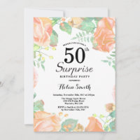 Botanical Peach Floral Surprise 50th Birthday