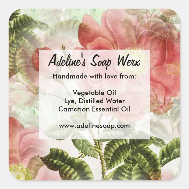 Botanical Peach Roses Sticker Label (Front)